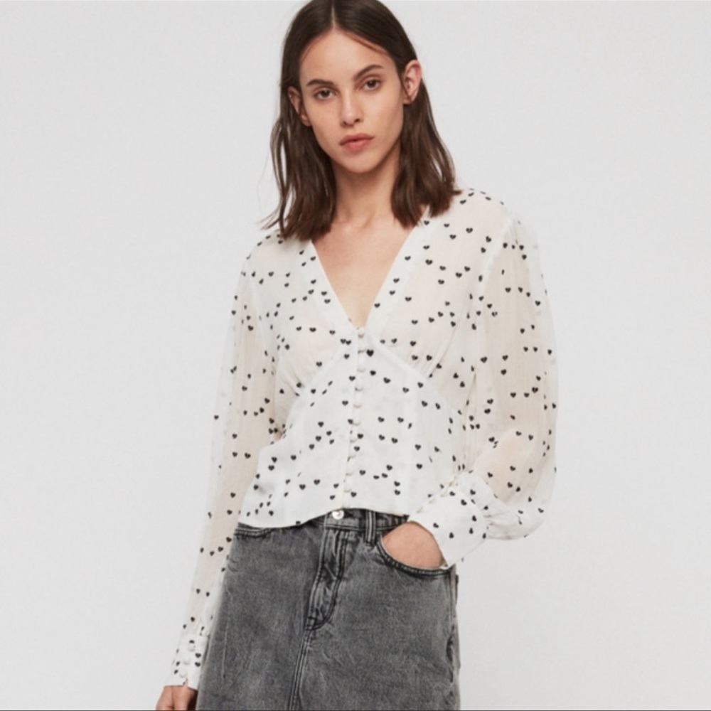 All Saints NWOT Embroidered Heart BlouseSize 8